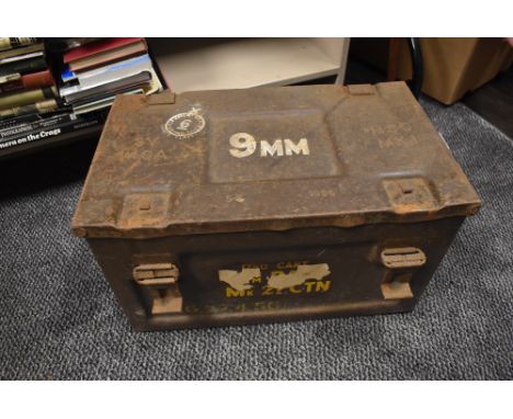 A vintage ammunition container.