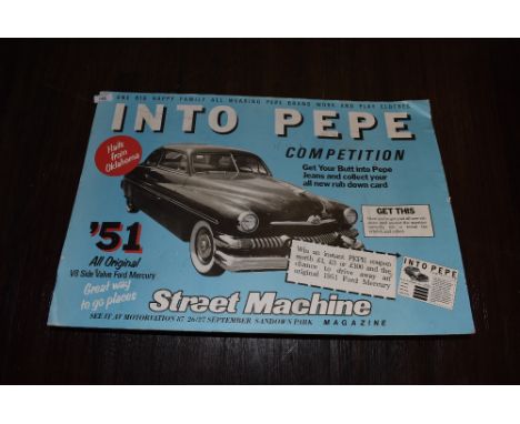 A vintage advertising sign for Pepe Jeans and Ford Mercury