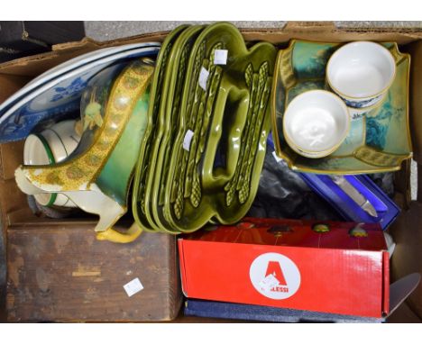 Boxes and Objects - a set of four asparagus serving platters; a silver hafted cheese knife, Sheffield 1976; a set of six Roya