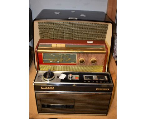 A Ferranti radio, bakelite type case, another His Master's Voice; a Grundig cassette recorder (3)