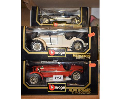 Burago 1:18 scale models - 3014 Alfa Romeo 8C 2300 Monza (1931);  others 3002 Mercedes Benz SSKL (1931); 3005 Bugatti Type 59