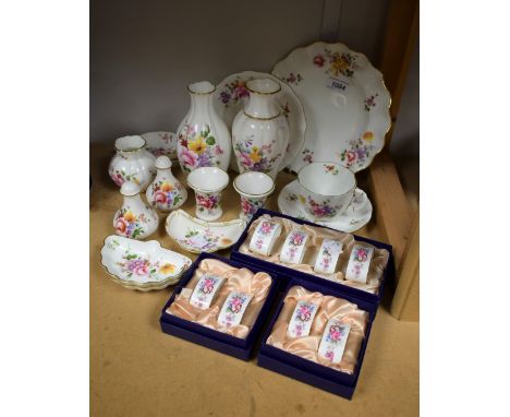 Royal Crown Derby Posies vases, trinket dishes, cup and saucer, etc; others, floral pattern napkin rings, boxed