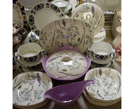 Ceramics - a Midwinter Stylecraft Whispering Grass pattern dinner service, including tureen, dinner and side plates, bowls, g