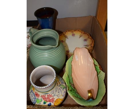 A Denby Electric Blue vase; a Lovatt's Langley ribbed ovoid jug; a Carlton Ware Foxglove pattern leaf dish; a Poole vase; etc