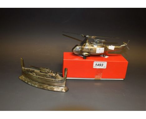 Table Lighters - a 20th century novelty table lighter,as a gondola, boxed; another, Sikersky SH-3A/D