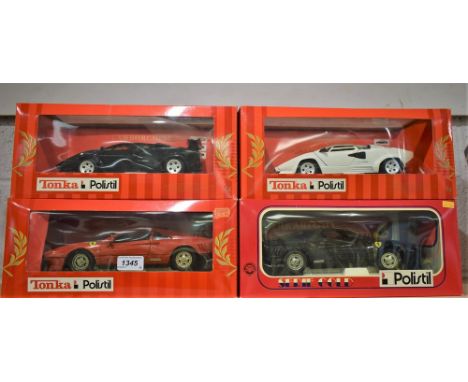 Tonka Polistil - a 1:16 scale model Ferrari GTO, red;  another Black;  Others 1:18 scale Lamborghini Countach white, another 