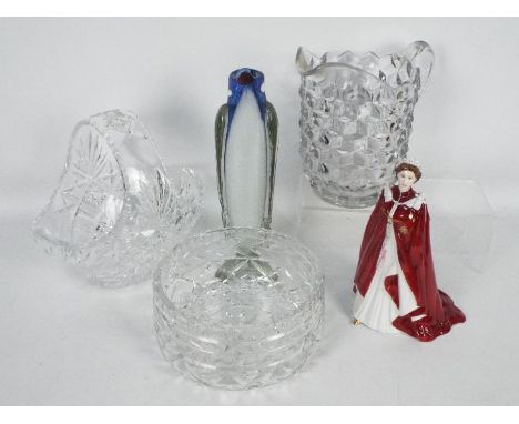 Lot to include a Murano glass penguin vase, cut glass bowl and similar, also included in the lot is a Royal Worcester commemo