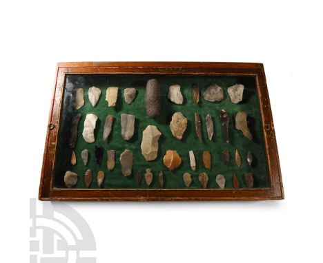 Mainly Neolithic Period, 4th millennium B.C. and later. Including scrapers, burins, arrowheads and other items; in a glazed w