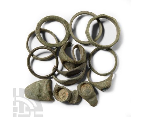 1st-4th century A.D. Including a facetted finger ring with punched detailing, a bezel with inset glass stud and other items. 