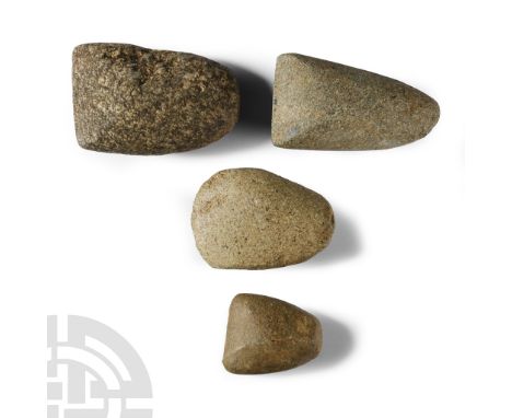Neolithic Period, circa 6th-4th millennium B.C. Including one D-shaped with angled cutting edge, one with acute facets formin