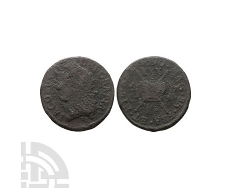 Dated May 1690 A.D. Small type. Obv: profile bust with IACOBVS II DEI GRATIA legend. Rev: crown over crossed sceptres with I 