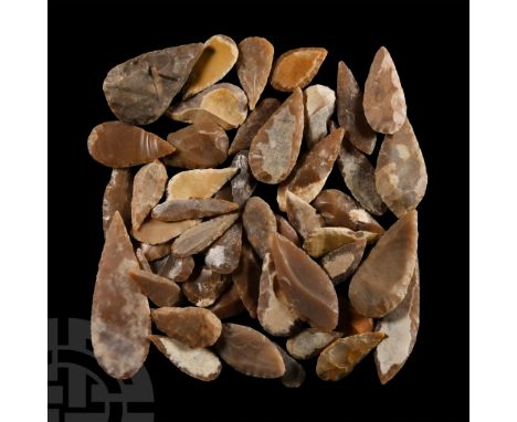 Neolithic Period, circa 8th-5th millennium B.C. Comprising mostly bifacial and uniface leaf-shaped flint and chert arrowheads