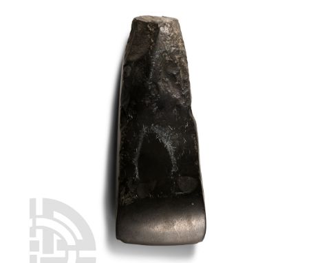 Neolithic Period, 4000-3000 years B.P. or later. Substantial and rectangular in section with tapering butt, polished asymmetr