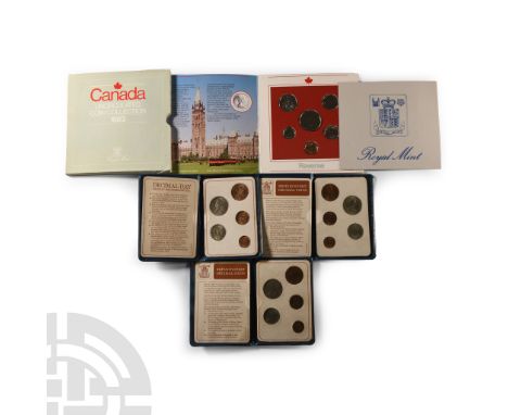 1983, 1968-1971 A.D. Britain's First Decimal Coins set in plastic folder (3 sets); Canada uncirculated coin collection, 1983,
