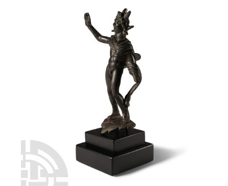 2nd-3rd century A.D. The god standing nude on an ivy-leaf base in contrapposto pose with right arm extended and hand held pal