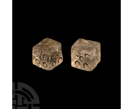 1st-2nd century A.D. Comprising two miniature dice with annulet markings arranged 1:6, 2:4, 3:5. See Beutler, F. et al., Der 