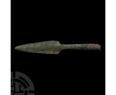 13th-6th century B.C. With broad leaf-shaped blade and tapering tubular socket. Cf. Overlaet, B., ‘Luristan metalwork in the 
