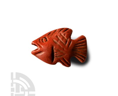 Late Period, 664-332 B.C. Pierced longitudinally with hatched detailing to the flanks. Cf. Petrie, W.M.F., Amulets. Illustrat