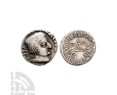 168 Saka Era / 246 A.D. Obv: pseudo-Greek legend with profile bust right with Brahmi date behind. Rev: Brahmi 'Rajno Mahaksat