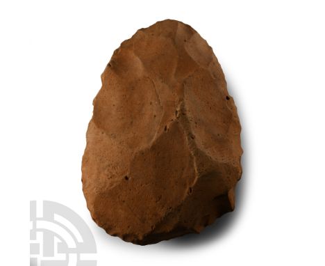 Lower Palaeolithic Period, circa 400,000-200,000 B.P. In light-pink stone with wide butt; inked collection inscriptions to on