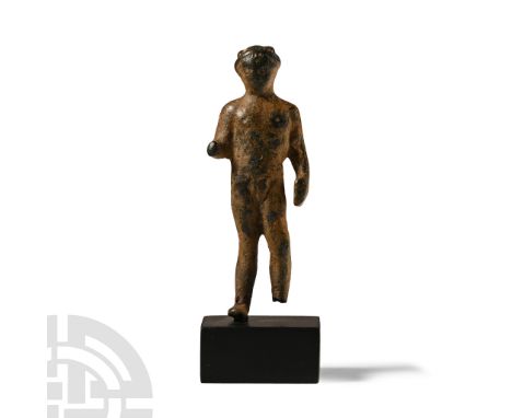 2nd-3rd century A.D. Standing nude with winged petasos to the head, in contrapposto pose; mounted on a custom-made display st