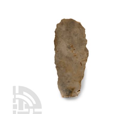 Neolithic Period, 3000-2000 B.C. Triangular in section with rounded butt, narrow point (absent); inked 'WANEL' .  173 grams, 