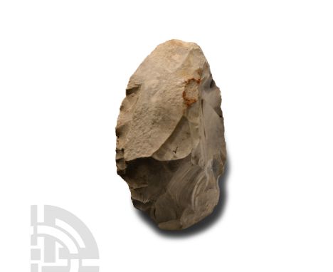 Neolithic Period, 3000-2000 B.C. Ovate in plan and biconvex in section with inked 'Troussencourt' findspot.  241 grams, 10.6 