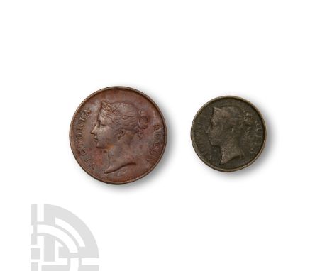 Dated 1845 A.D. Mixed issues comprising: Victoria one cent and half cent.  13.52 grams total, 22-28 mm. . Acquired on the UK 