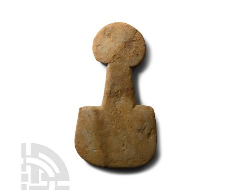 Early Bronze Age II, circa 2700-2100 B.C. With D-shaped body, tapering shank and disc finial. Cf. similar in Museum of Fine A