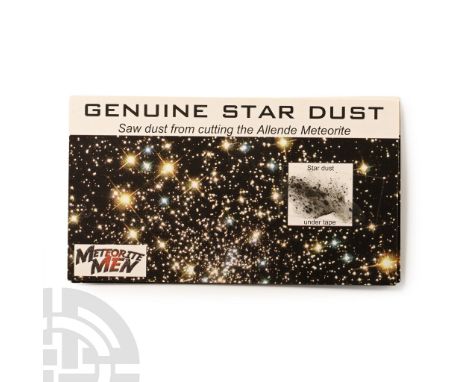 Found circa 2010 A.D. Dust from the sawing of the Allende meteorite.  2.07 grams total, 87 x 49 mm each including card (3 3/4