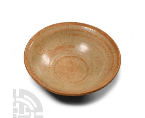 Tang Dynasty, 618-907 A.D. Of low profile with stepped rim, basal ring.  220 grams, 16 cm wide (6 1/4 in.). Ex West Country, 