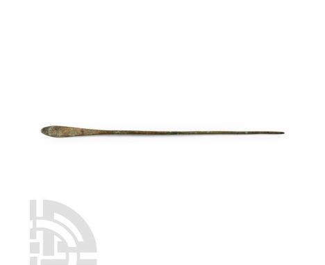 1st-4th century A.D. Comprising a rounded leaf-shaped finial, round-section shank with rounded tip. See Milne, J.S., Surgical