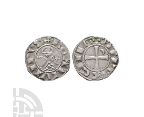 1163-1201 A.D. Class E. Obv: profile bust left with crescent left and star right with +BOAHVNDVS legend. Rev: small cross wit