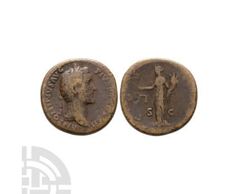 148-149 A.D. Obv: ANTONINVS AVG PIVS P P TR P XII, laureate head right. Rev: COS IIII S-C, Aequitas standing left, holding sc