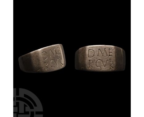 Circa 2nd century A.D. With facetted hoop and rectangular plaque, legend 'DME / RGVR' (D(eo) ME/RCVRI(o) (RI in ligature): ‘T
