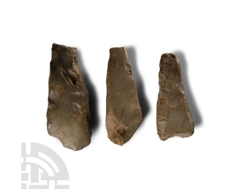 Neolithic Period, 3000-2500 B.C. Two trapezoidal in plan and one irregular with square-section butt.  573 grams total, 10.3-1