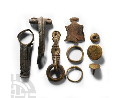 Circa 1st century A.D. Including a military belt plate and suspension ring, a penannular finger ring, a Polden Hill type bow 