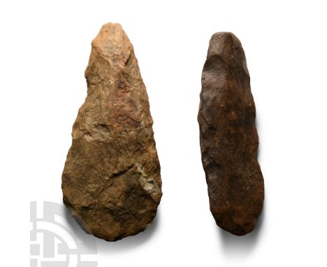 Lower Palaeolithic Period, circa 400,000-200,000 B.P. Comprising: one triangular in section with broad butt and narrow edge; 
