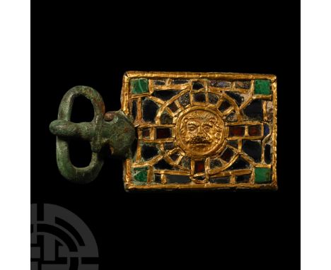 5th-6th century A.D. Comprising: ellipsoid loop with hollowed underside, segmented at lateral edges; tongue with violin-shape