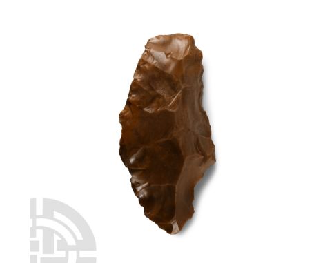 Middle Palaeolithic Period, 250,000-200,000 years B.P. Leaf-shaped and biconvex in section, unusual colouration. Cf. MacGrego