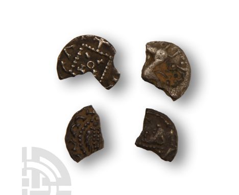 680-710 A.D. Mixed group comprising: various issues and types, three fragments of Anglo-Saxon sceatta, accompanied by one fra