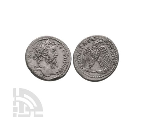 208-211 A.D. Antioch, Seleucis and Pieria. Obv: AVT•KAI C?OYHPOC C?•B•, laureate head to right. Rev: ?HMAPX•??•V?ATO•?•, eagl