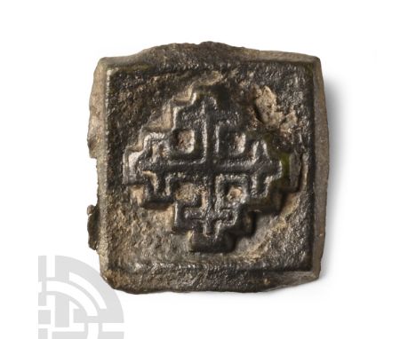 13th-14th century A.D. Formed as a cross-crosslet on a square sheet plaque, the symbol of the Knights of the Holy Sepulchre, 