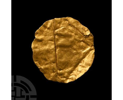 6th-8th century A.D. Thin foil panel, possibly used as the backing to mount a jewel. See Arrhenius, B., Merovingian Garnet Je