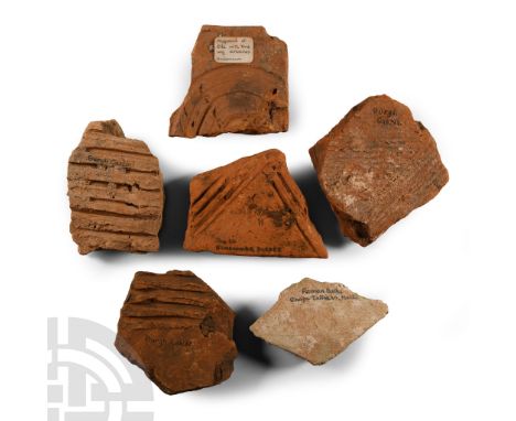 1st-4th century A.D. Including fragments of terracotta and other tegula with impressed geometric detailing; one with inked in