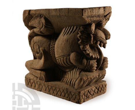 Sri Lanka, circa 19th century A.D. Architectural feature carved from a rectangular block with texture detailing to the mane a