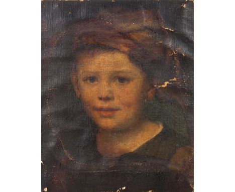 British School, c. 1800, portrait of a boy, oil on canvas, unsigned, 23 x 19cm. Condition Report:  Clear and extensive wear t