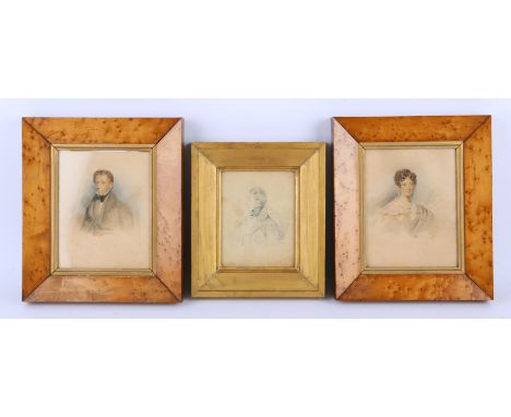 Nineteenth-century English School, pair of watercolour portraits of a lady and gentleman, framed and glazed, 18 x 14cm each, 