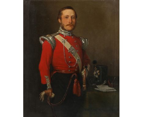 English School, 19th century, portrait of an Officer of the Light Infantry with moustache, oil on canvas, signed indistinctly