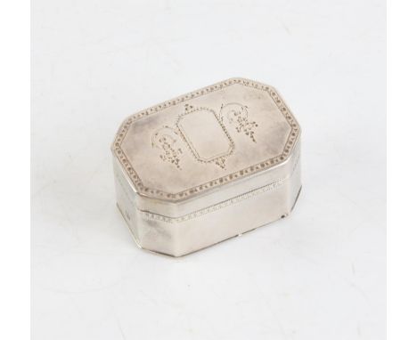George III silver nutmeg grater, by Thomas Phipps & Edward Robinson, London 1789, rectangular with canted corners, integral h
